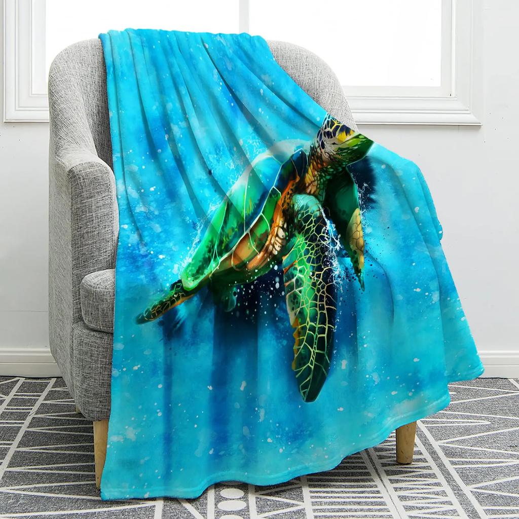 Flannel Fleece Bed Blankets Lightweight Cozy Throw Blanket for Couch Sofa Bedroom Adults Teen Sea Turtle Ocean Animal Landscape