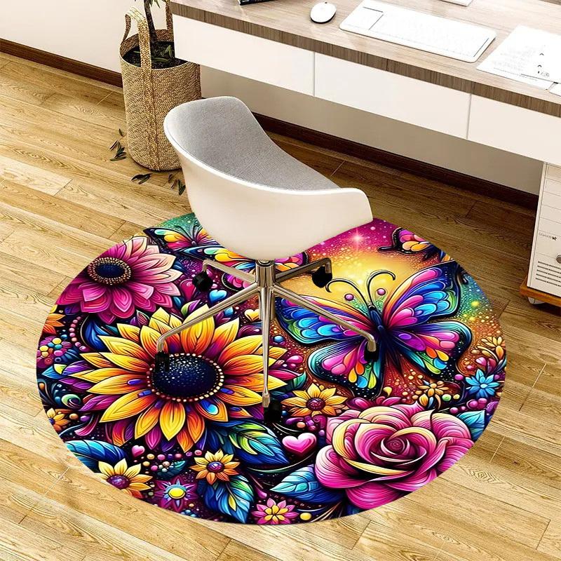 1pc Office Carpet Chair Mats Colorful Floral Fantasy Perfect for Decorating Office Chairs, Living Rooms, Or Bedrooms