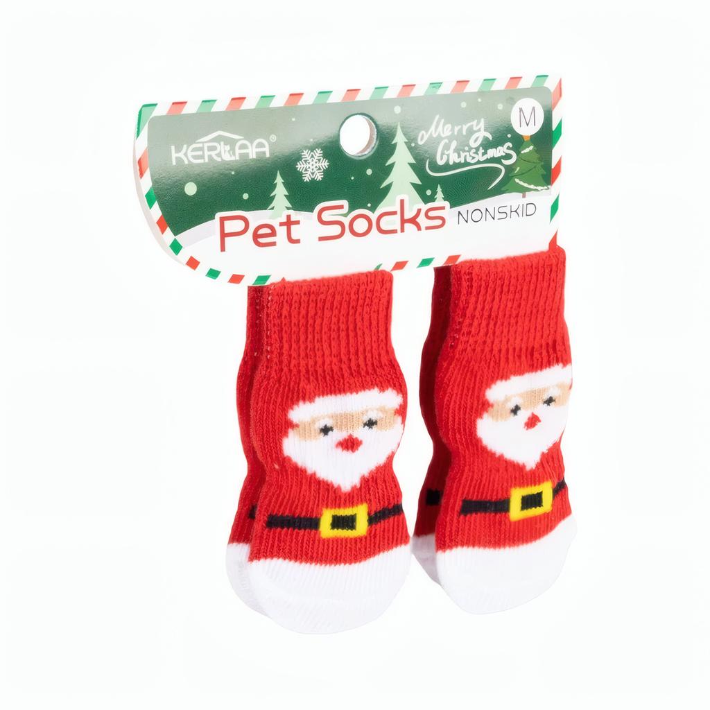 Weihnachts Hundesocken Anti-Rutsch Haustier Pfoten Socken Santa Rentier Schneeflocke Muster Anti-Verlust Warme Weiche Socken für Kleine Mittlere Hunde