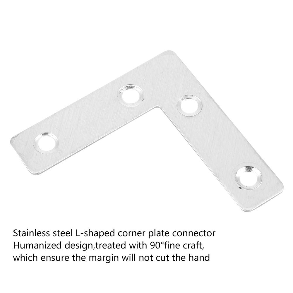 50 peças Placa de Canto em L de Aço Inoxidável Conector Conexões para Móveis Conectores (80 mm)