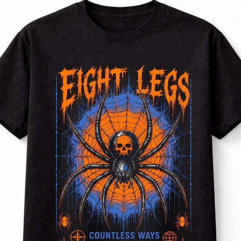Eight Legs Spider Skull Web Gothic Horror Graphic Black Unisex TShirt S