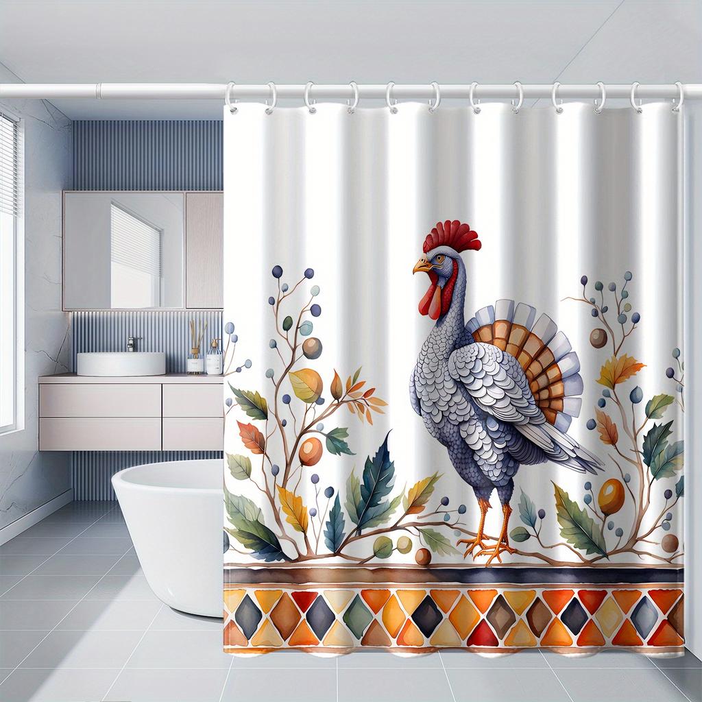 Erntedank Truthahn Duschvorhang - Wasserabweisendes Polyester, Künstlerisches Design, Maschinenwaschbar, 71x71 Zoll