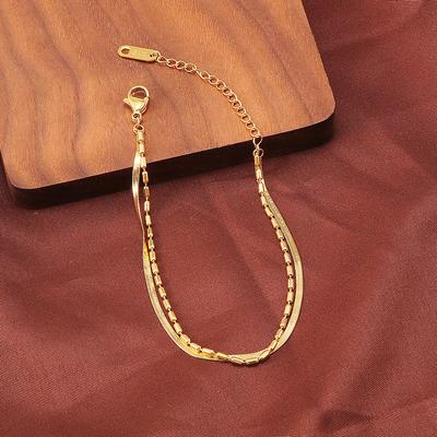 Trendy Simple Double Layer Snake Chain Stainless Steel Women Bracelets Female Light Luxury Gold Color Bracelet Jewelry