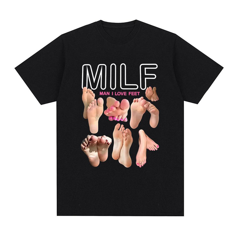 

Забавная футболка с графикой мема MILF Man I Love Feet для мужчин и женщин, хлопковая футболка с коротким рукавом и круглым вырезом, уличная одежда, футболки Харадзюку, готические футболки S