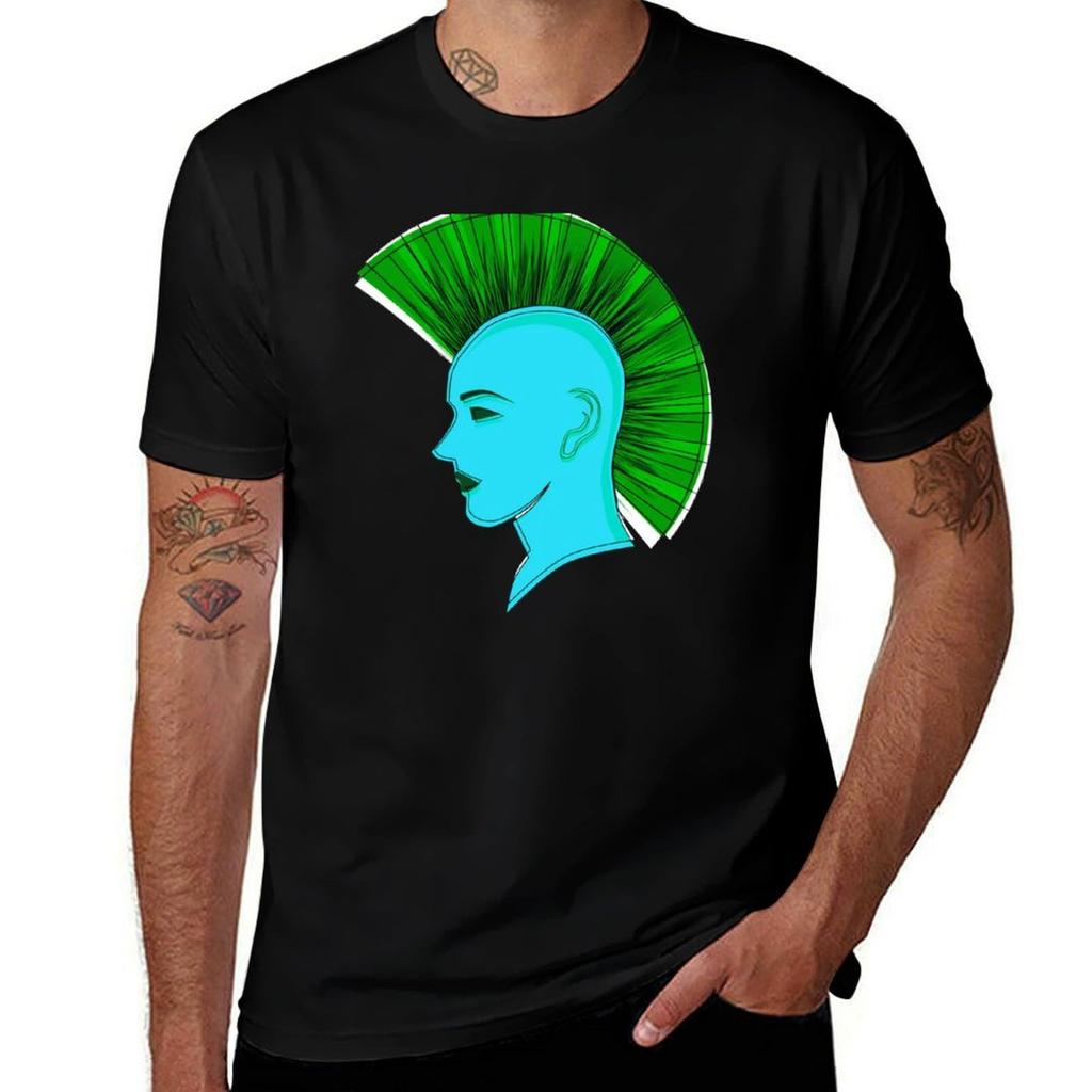 Silhouette With Green Mohawk Unusual Hairstyle Tshirt Work Outdoor Tshirt For Unisex