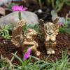 2 Goldene Denkende Engel, Kreative Gartendekoration-Stecker, Bonsai-Statue