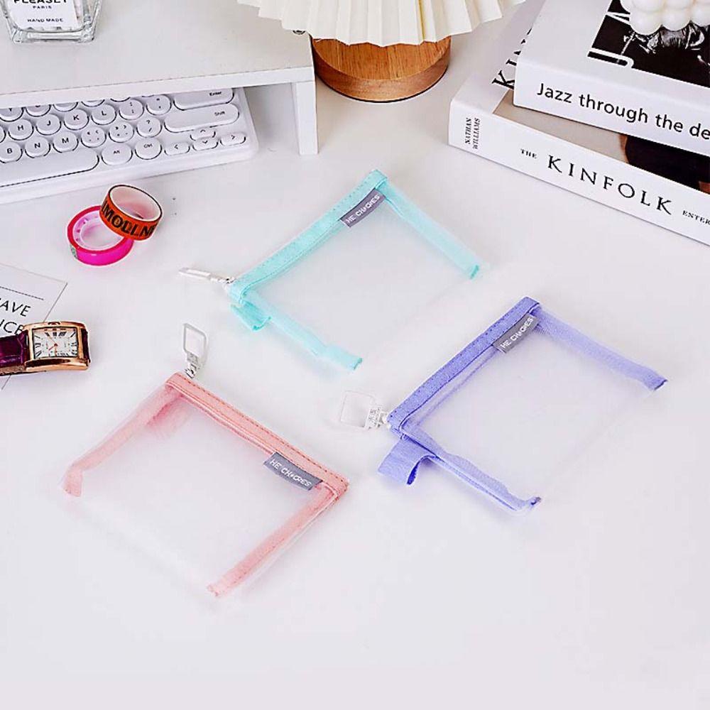 Lipstick Cosmetic Bag Clear Mesh Bag Change Storage Bag Fresh Color Card Bag Mini Coin Purse  Girl