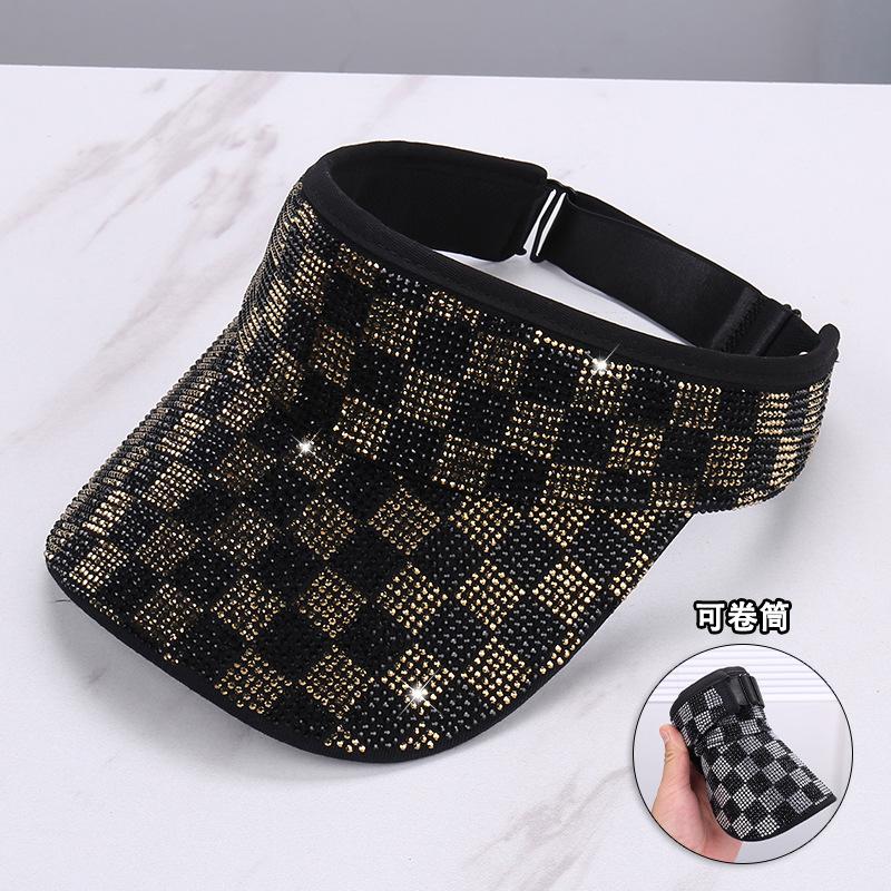 Source spot checkerboard hot diamond baseball cap women's summer daily versatile face small high ponytail cap