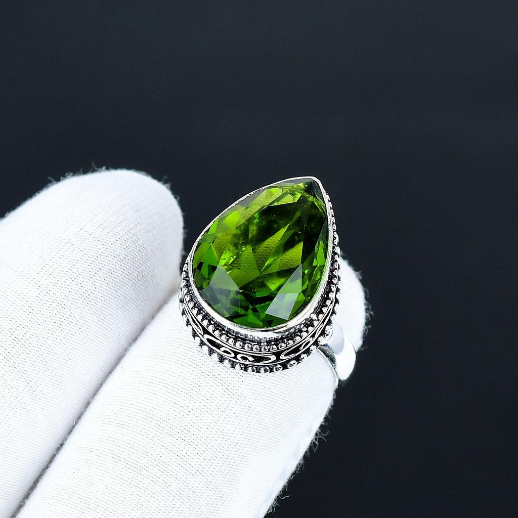 Anel de Gema Peridoto, Joia de Prata Esterlina 925, Anel Feito à Mão, Anel de Prata Peridoto Marcante, Presentes de Aniversário para o Dia dos Namorados