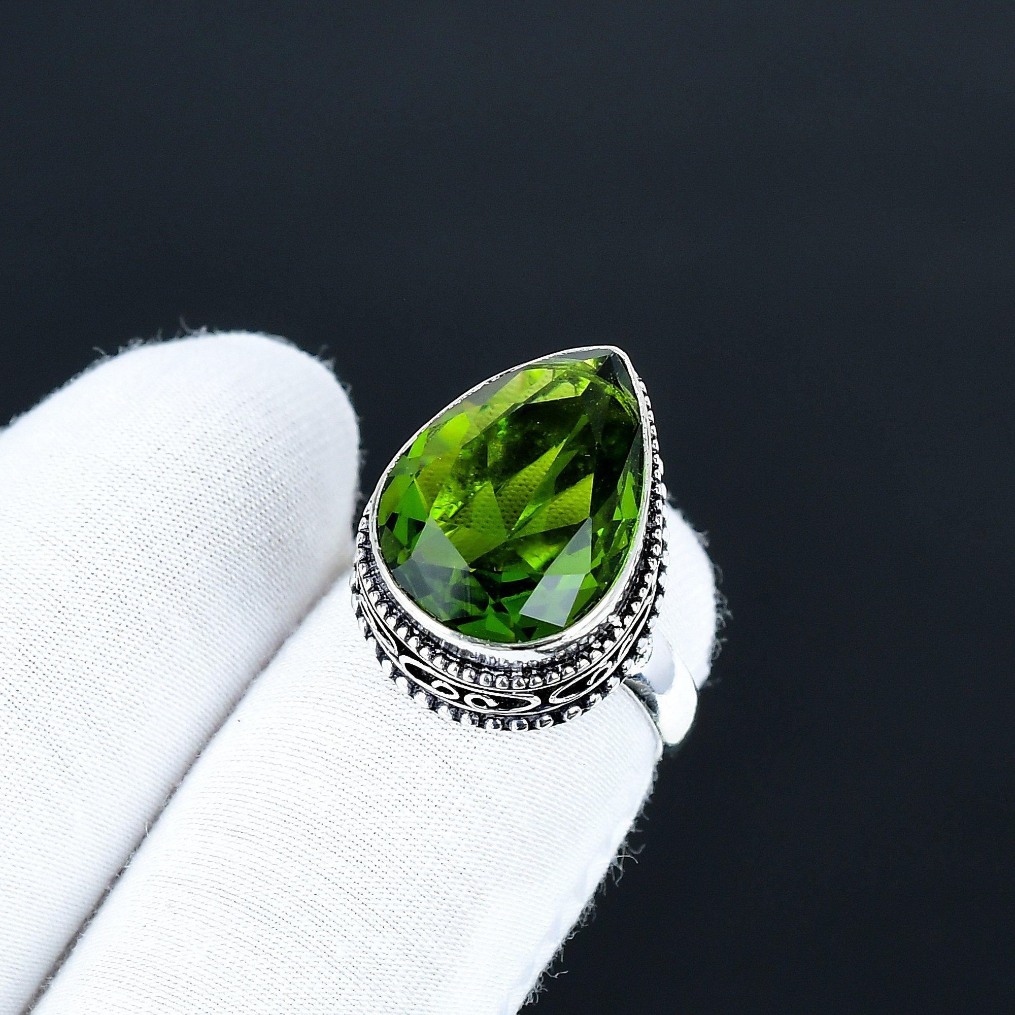 

Кольцо с драгоценным камнем Перидот, Ювелирные изделия из серебра 925 пробы, Кольцо ручной работы, Серебряное кольцо-заявление с перидотом, Подарки на день рождения на День святого Валентина US 16