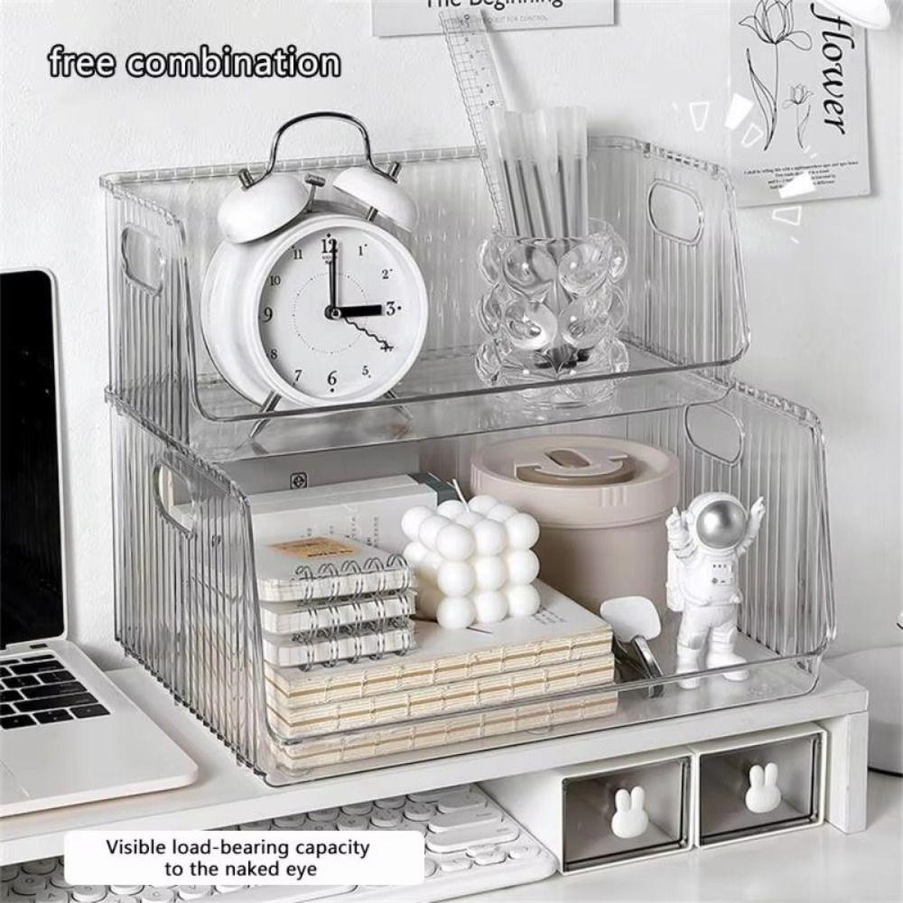 

Stackable Desktop Storage Box Transparent Snack Sundries Organizer Home Office Style A