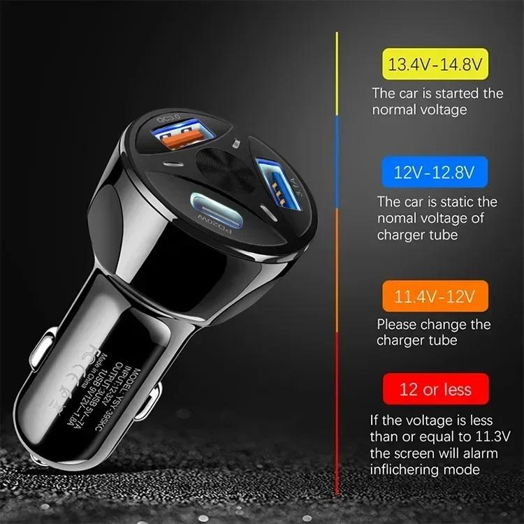 Car Charger Cigarette Lighter Lightning Fast Charging 3 USB Fast Charging PD Three Port Car Charger 12-24V Model Universal