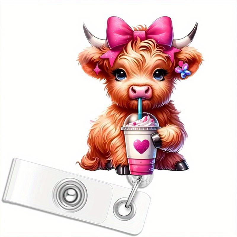 

Highland cow badge holder for nursing students and medical staff. A creative gift and decoration. прозрачный