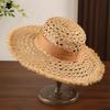 High Quality Fashion Breathable Fringe Brim Raffia Ribbon Flat Top Straw Hats for Women