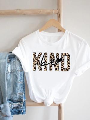 (Asiatische Größe) T Top Frauen Leopard Brief Stil Schöne Kleidung T Shirt Frau Druck Mode Weibliche Kurzarm Grafik T-shirts