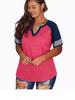 2024 Euro-America V-Neck Color Block Short Sleeve Loose Top