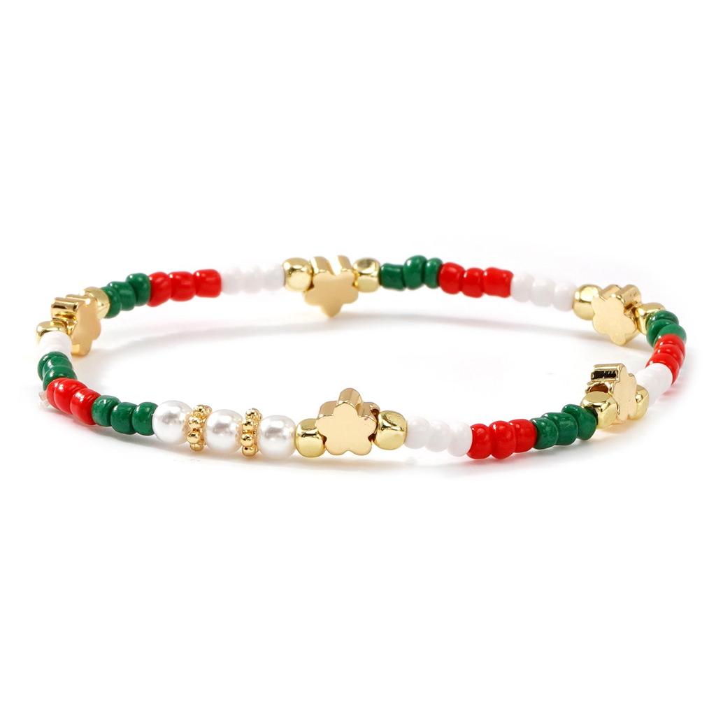 Versatile Christmas Bracelet: Red, Green, White Beads with 'MERRY' Letter, Bell, and Heart Elements