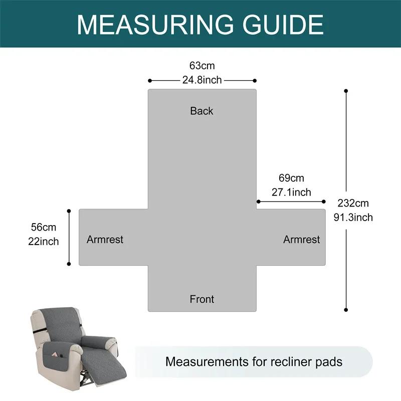 Quilted Recliner Sofa Cover Water Repellent Reclining Chair Covers Pet Kid Dogs Mat Armchairs Slipcovers with Elastic Strap