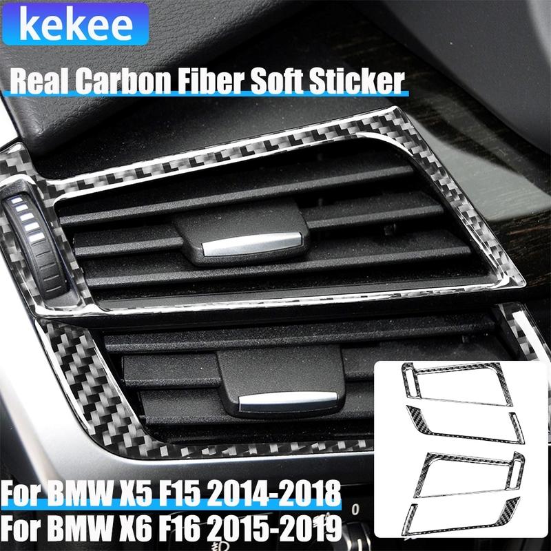 Real Carbon Fiber Car Accessories Dashboard Side Air Vent Trim Cover Soft Sticker For BMW X5 F15 2014-2018 X6 F16 2015-