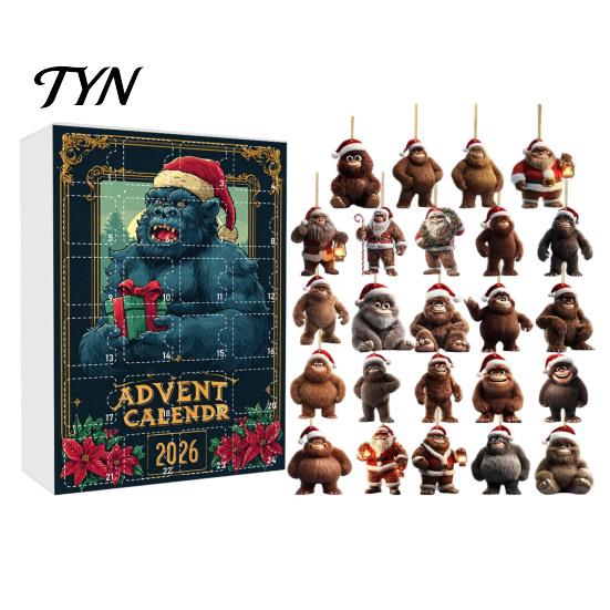 Sběratelské vánoční ozdoby Adventní kalendář, Série opic 24denní odpočítávací krabička s akrylovými přívěsky, Sváteční závěsy na stromek pro sváteční domov