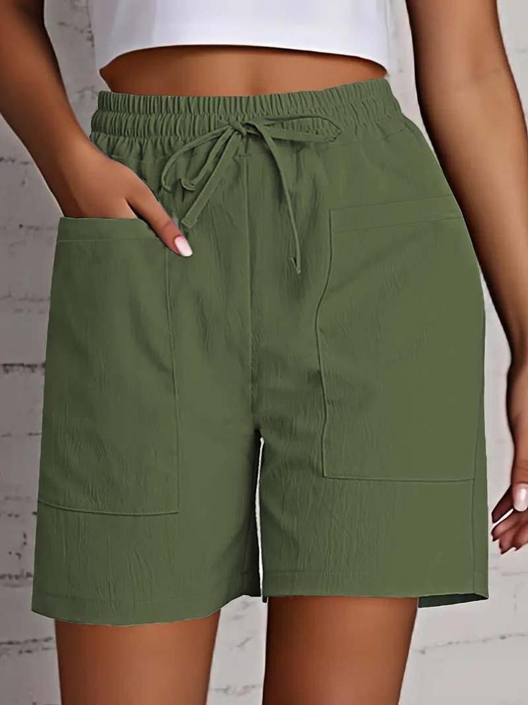 Pantaloncini Capri Estivi 2025 da Donna a Colore Unico, Vita Alta, Vestibilità Larga, con Tasche