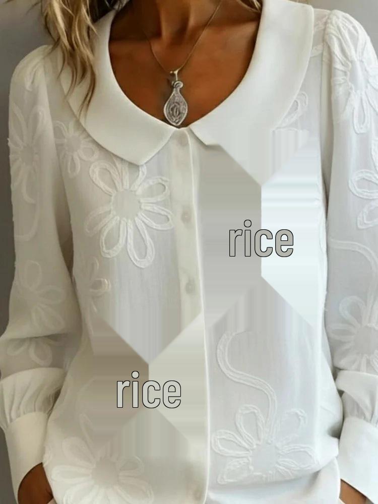 2026 Spring-Summer Embroidery Jacquard Doll Collar Long Sleeve Shirt