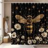 Vintage Boho Shower Curtain Black And Gold Floral Bathroom Aesthetic Decorative, Funny Rustic Bee Daisy Flowers Witchy Eclectic