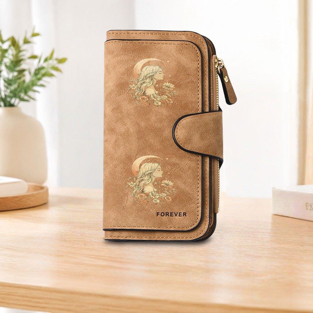 Moon Girl Floral Long Zipper Wallet, Large Capacity Card Holder, Unisex Clutch Bag, Fashionable Zipper Coin Purse, Suitable for Daily Use, A Great