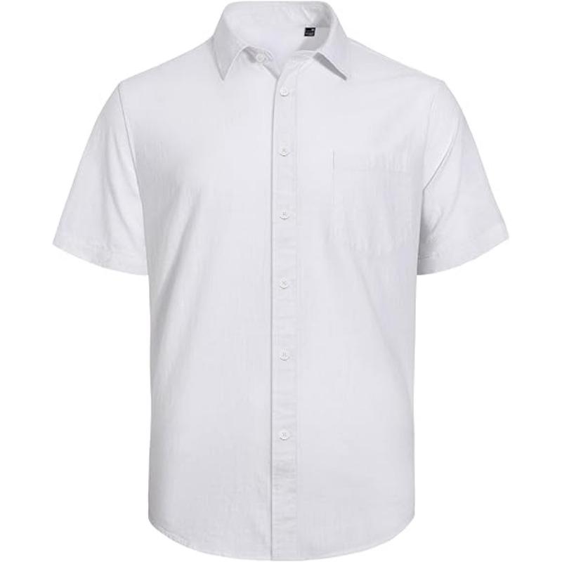 Polyester Fiber Men's Short Sleeved Shirt Casual Lightweight Button Up Shirt Beach Vacation Summer Top with Pocket
