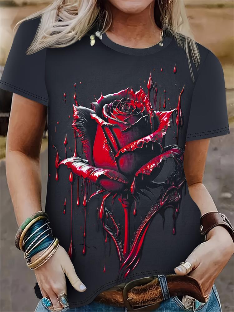 Summer Women'S T Shirt Vintage Patchwork Pattern Tee Short Sleeve Women'S Casual Short Sleeve Tee Round Neck Commuter Clothing