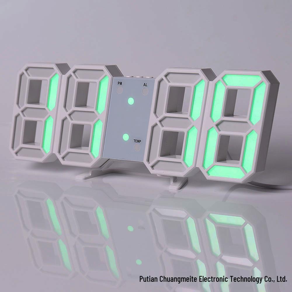 3D LED Digital Clock with Alarm, Calendar, and Thermometer for Living Room Wall