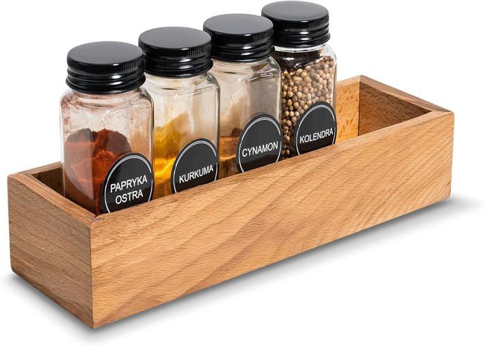 Plateau De Rangement - Creative Deco - Bois De Hêtre - 28 X 9 X 5 Cm - Organisateur Épices - Durable