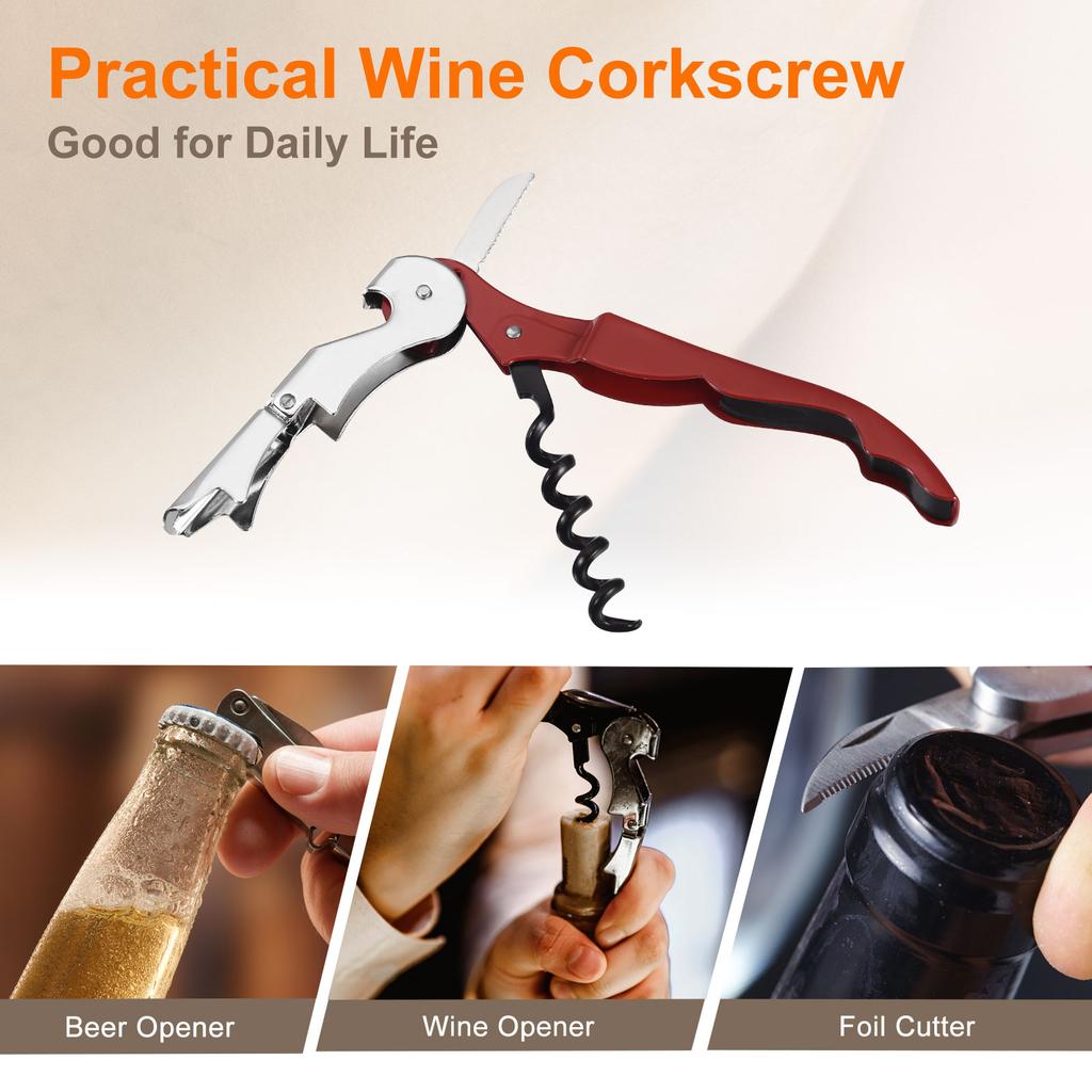 4/6/10Pcs Professional Waiters Corkscrew Stainless Steel Wine Key with Ergonomic Wood Grip Beer Bottle Opener and Foil Cutter