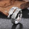 Sterling  Feather Shaped Open Ring for Women Punk Vintage Party Adjustable Finger Jewelry Retro Accessories