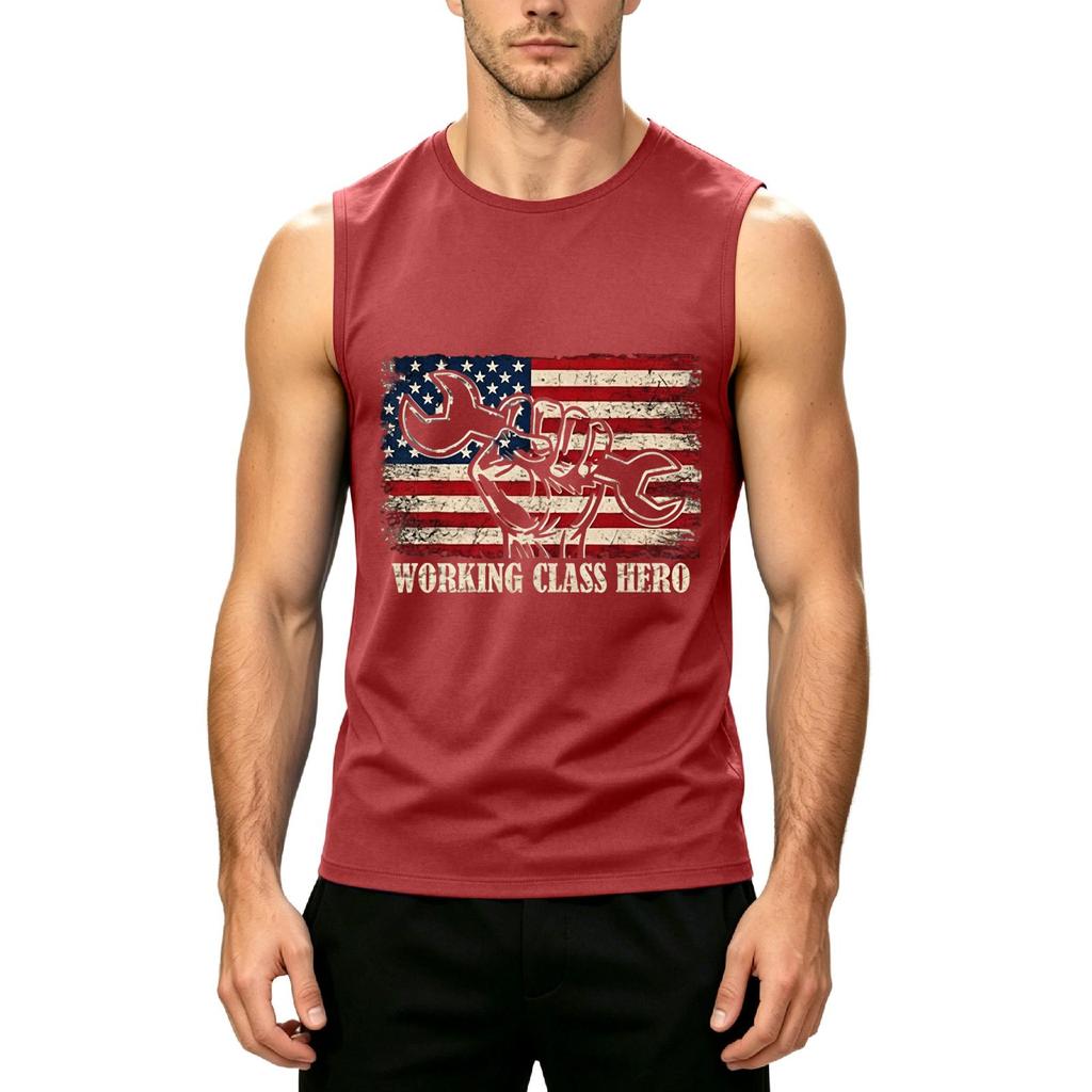 Men's Sleeveless Casual Tank Top Labor Day Graphic Print Crew Neck Muscle Fit Sleeveless Shirt for Outdoor Work and Everyday Wear
