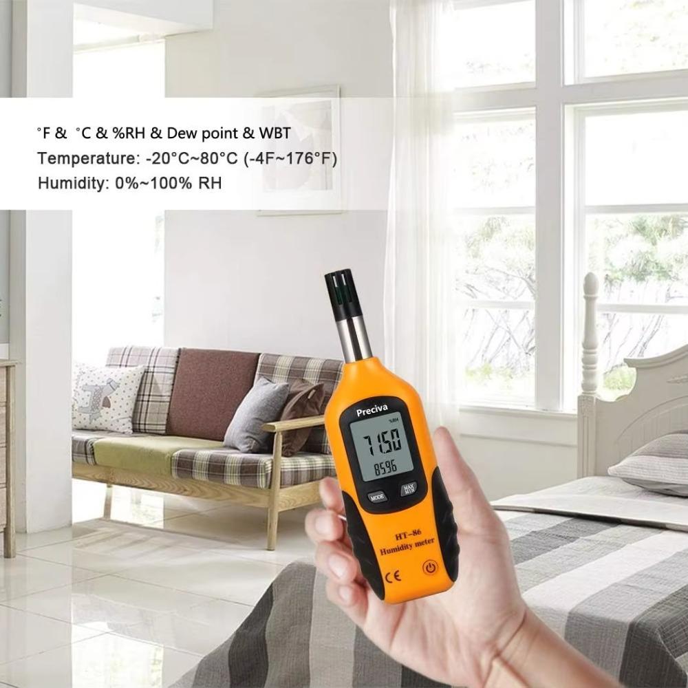 Digital Psychrometer Handheld Temperature Humidity Meter with Dew Point and Wet Bulb Temperature Plastic Shed Moisture Meter