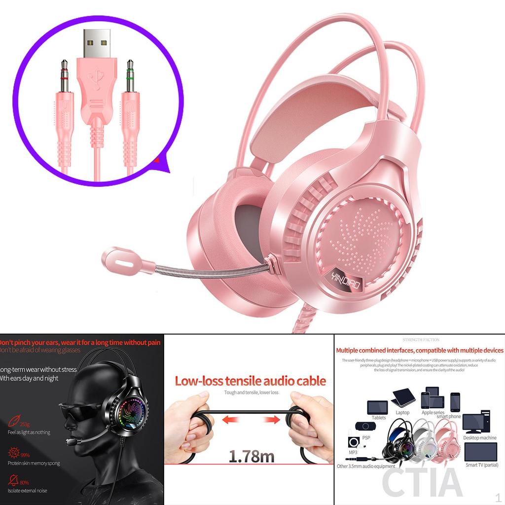 Gaming Headset Headphones Over-Ear Earcups Noise Canceling W/ Mic for PC Laptop Classroom with 3D
