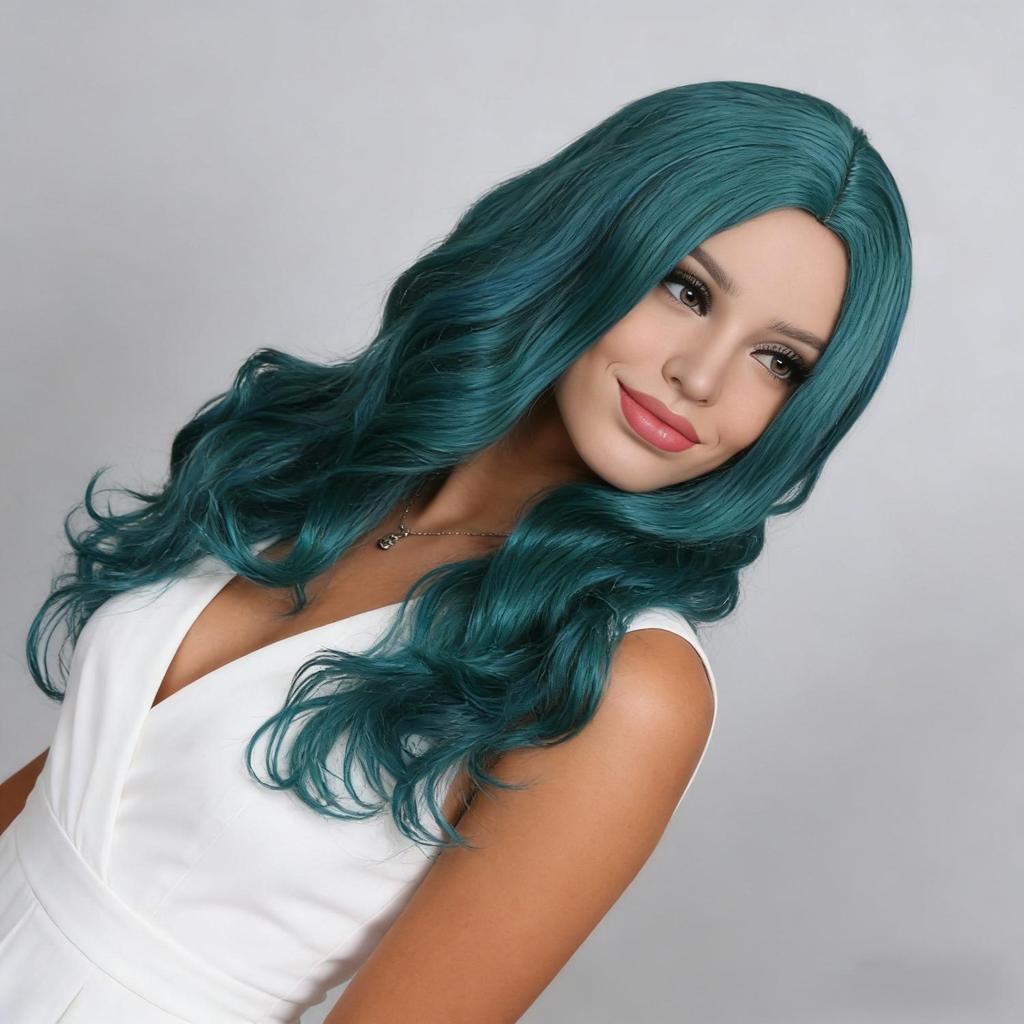 European & American Style Long Curly Wig with Middle Part and Big Waves for Women