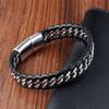 Geflochtenes Seil gewebt schwarzes Leder Herren Armbänder Punk Stil Edelstahl Armreif für Freund Charme Modeschmuck Geschenke