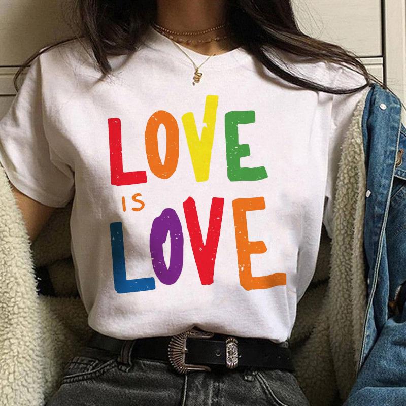 Women Casual T Shirt Womens Fashion Cute Love Print Harajuku Female Basic Short Sleeve T-Shirt White Simple Tshirts Tops Tshirt