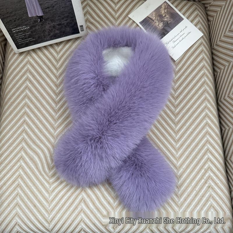 Double-Sided Faux Fox Fur Scarf: Thick, Warm, and Versatile Neck Warmer for Autumn and Winter.