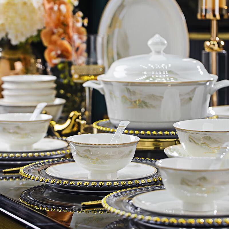 Jingde Style 56-Piece Chinese Ceramic Dinnerware Set