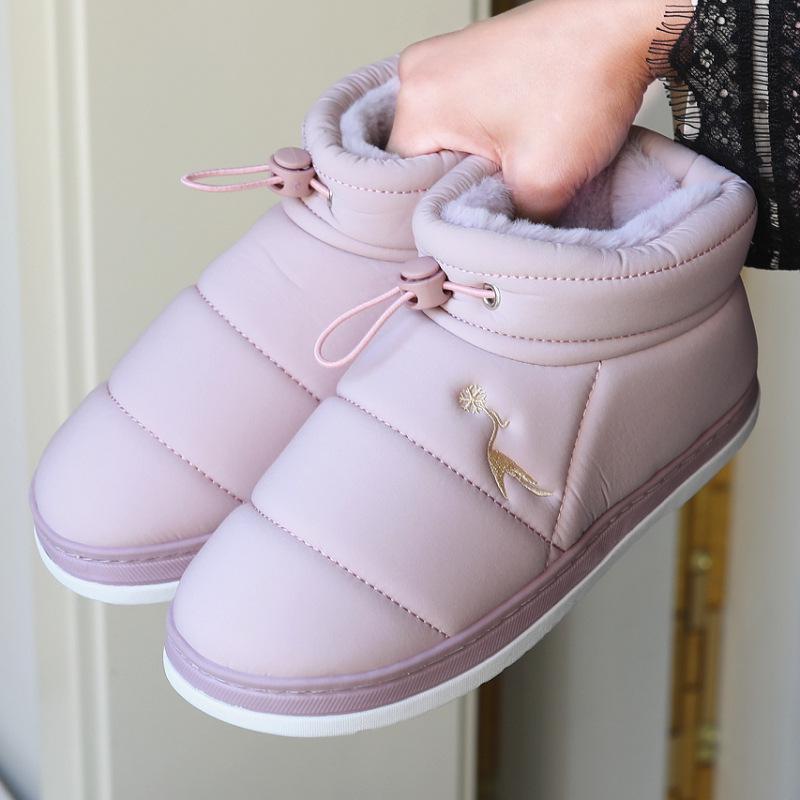 Women's Winter Warm Plush High-Top Cotton Slippers with Heel and Thickened Sole for Postpartum and Indoor Use