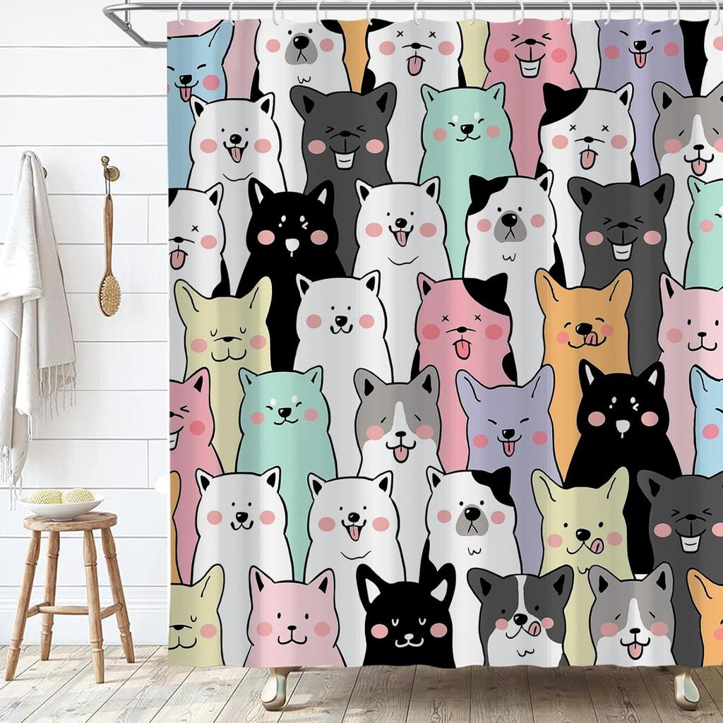 Cat Shower Curtain,Cute Colorful Cat Shower Curtains for Bathroom,Trendy Funny for Adults Cat Shower Curtain Anime Waterproof