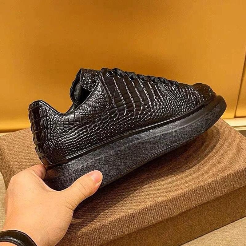 New Summer Crocodile Print Black Men's Breathable Shoes Running Casual Sports Board Shoes Natural Cowhide Soft Sole Shoes A3