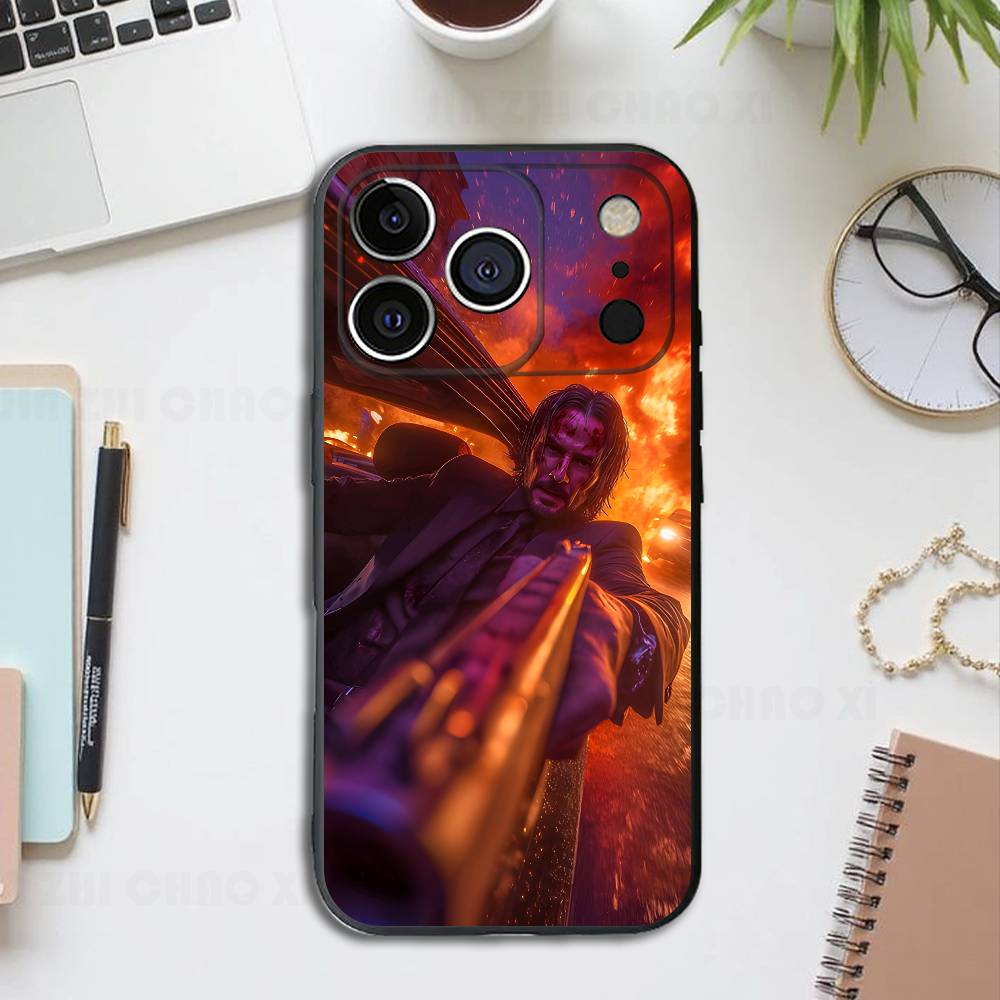 Action Movie J-John Wick Silicone Soft Phone Case For IPhone17 16 15 14 13 12 11 Pro Max Plus X XR SE Cover