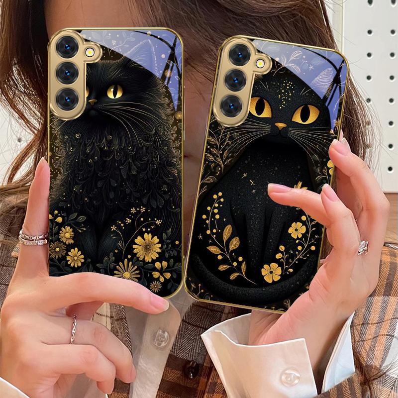 Runde und leuchtende Augen Für Samsung Galaxy S20 FE S21 S22 S23 Plus S24 Ultra 25Ultra S21+ S9+ S22Plus Handyhülle aus goldenem Glas