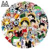 50 Waterproof One Piece Anime Stickers for Suitcase, Scooter, Car, or Bicycle