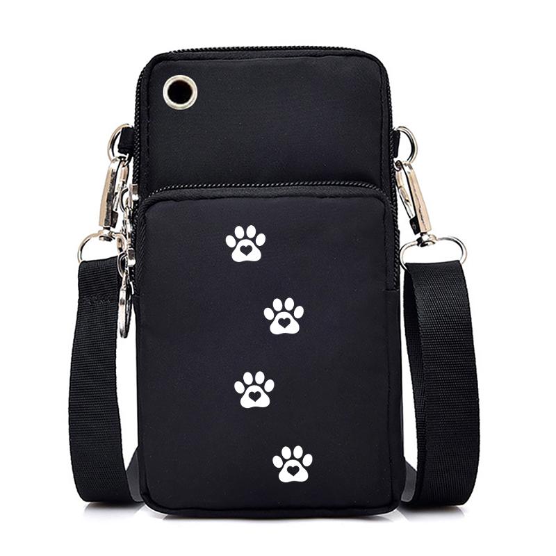Cat and Dog Paw Print Mobile Phone Bag Small Crossbody Messenger Bag for Animal Lovers