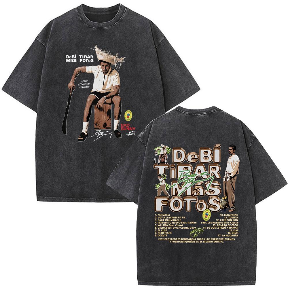 

Rapper Bad Bunny Debi Tirar Mas Fotos DTMF Vintage Washed T Shirts Men Women Clothing Fashion Hip Hop Gothic Tshirts Streetwear S